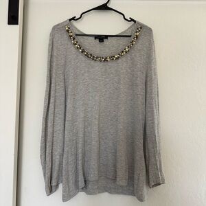 St. John Women’s Long Sleeve Beaded Neckline Tunic Top Rhinestone Jewel Bling L